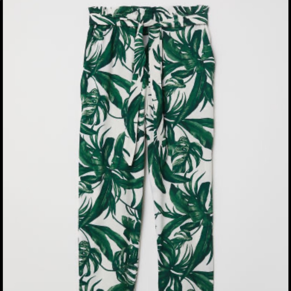 H&M PALM TREE TROUSERS PEPER BAG WAIST